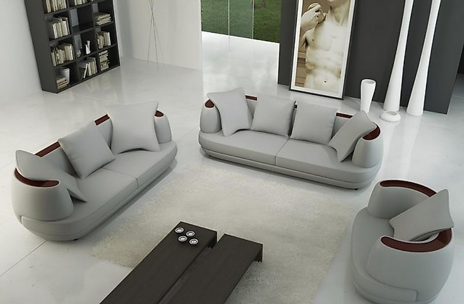 Xlmoebel Sofa Neues königlich graues Ledersofa-Set mit 3-Sitzer, 2-Sitzer u günstig online kaufen