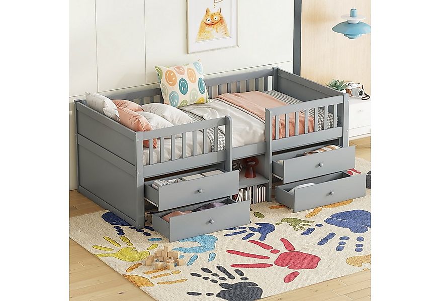 Flieks Hochbett Halbhohes Bett Kinderbett 90x200cm mit 4 Schubladen und Lei günstig online kaufen