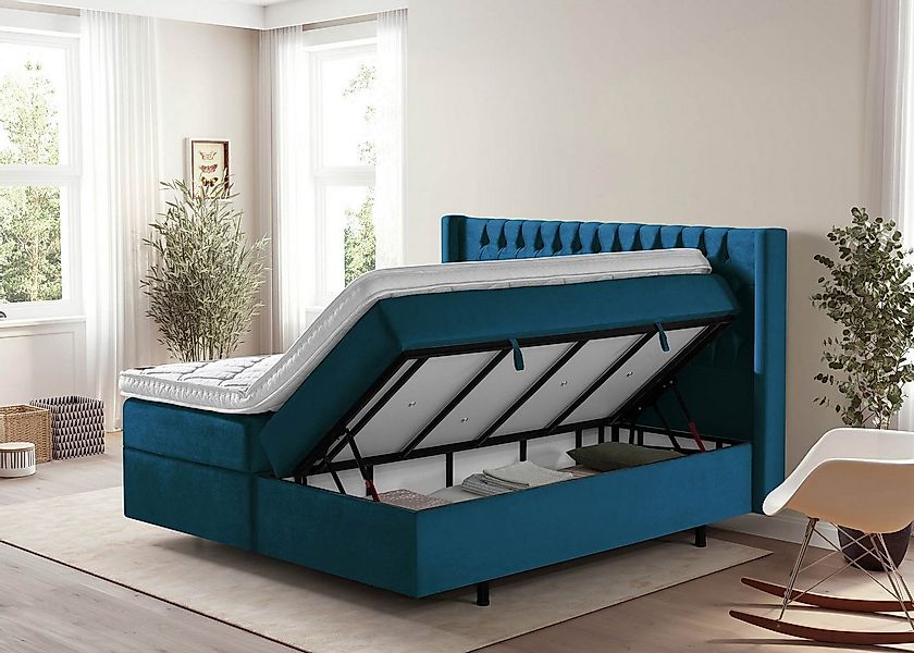 BettCo Stauraumbett Boxspringbett mit Bettkasten Florida (in Petrol Samt, 1 günstig online kaufen