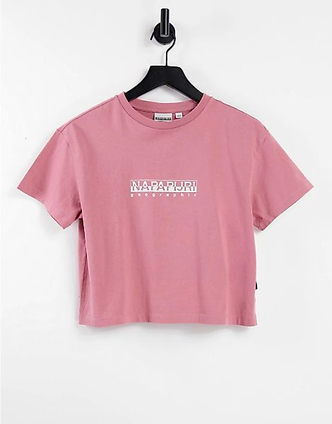 Napapijri – Kurz geschnittenes T-Shirt in Rosa mit Box-Logo günstig online kaufen