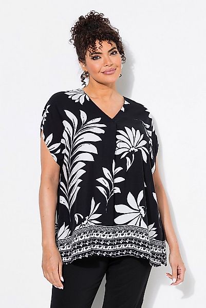 Ulla Popken Tunika Tunika Blüten Oversized V-Ausschnitt Halbarm günstig online kaufen