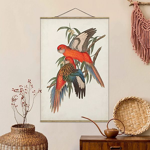 Stoffbild Tiere mit Posterleisten - Hochformat Tropische Papageien I günstig online kaufen