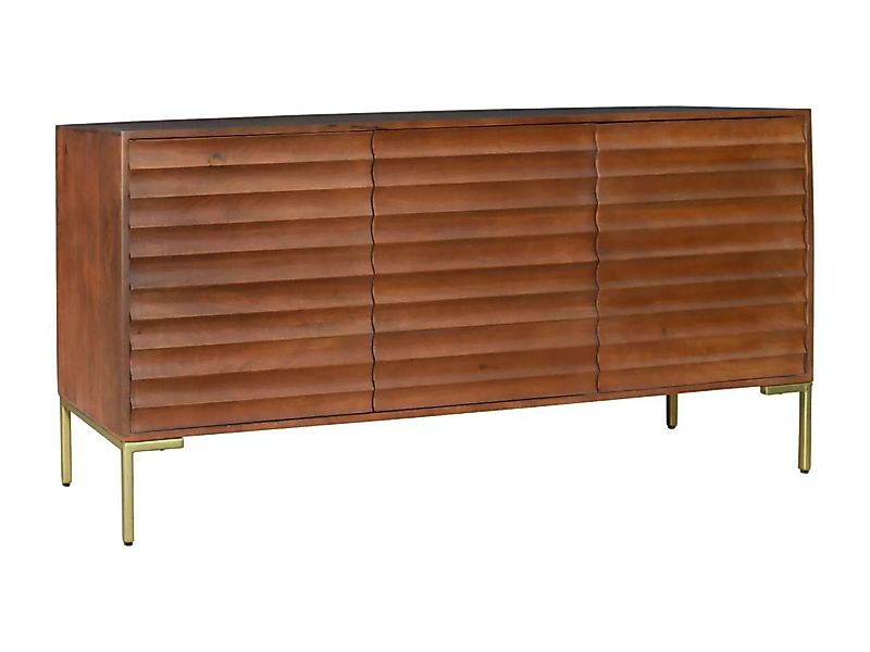 Sideboard mit 3 Türen - Mangoholz & goldfarbenes Metall - Holzfarben dunkel günstig online kaufen