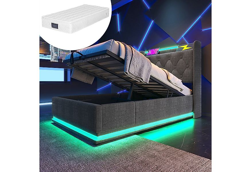 REDOM Polsterbett LED hydraulisches Bett (Stauraumbett, Lagerbett in weißem günstig online kaufen