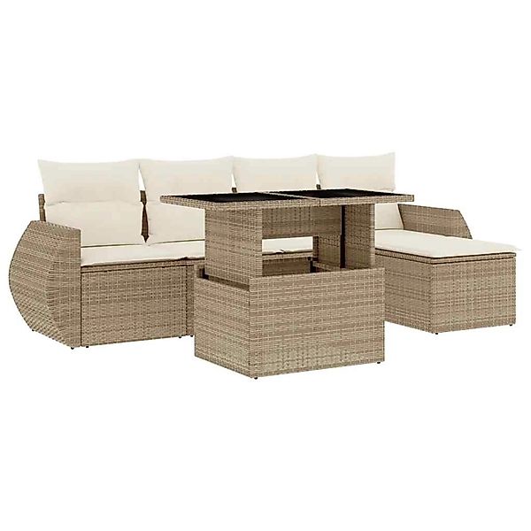 vidaXL 6-Tlg Garten-Sofagarnitur mit Kissen Beige Poly Rattan 3268498 günstig online kaufen