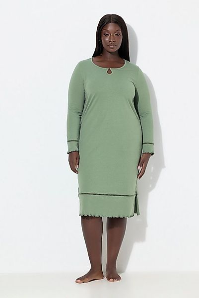 Ulla Popken Nachthemd Nachthemd Hohlsaum Wellenkanten Langarm günstig online kaufen