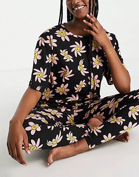 ASOS DESIGN – Pyjama aus Oversize-T-Shirt und Leggings in Schwarz mit Gänse günstig online kaufen