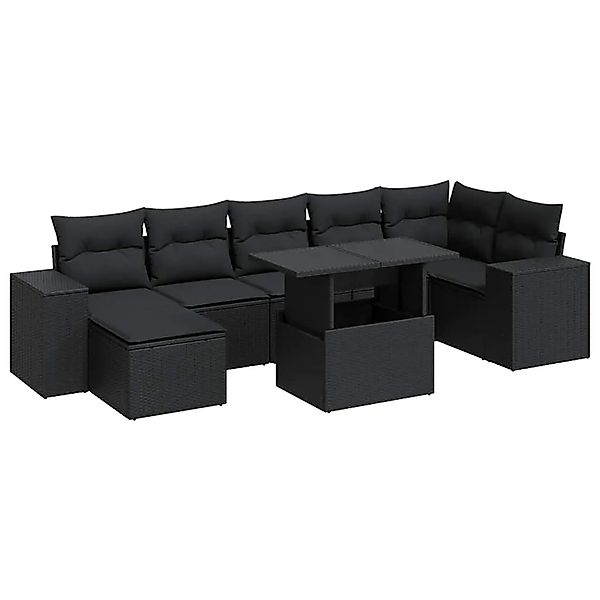vidaXL 8-Tlg Garten-Sofagarnitur mit Kissen Schwarz Poly Rattan 3326836 günstig online kaufen