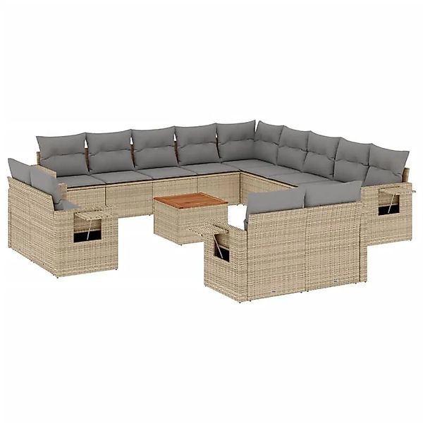 vidaXL 14-Tlg Garten-Sofagarnitur mit Kissen Beige Poly Rattan 3224841 günstig online kaufen