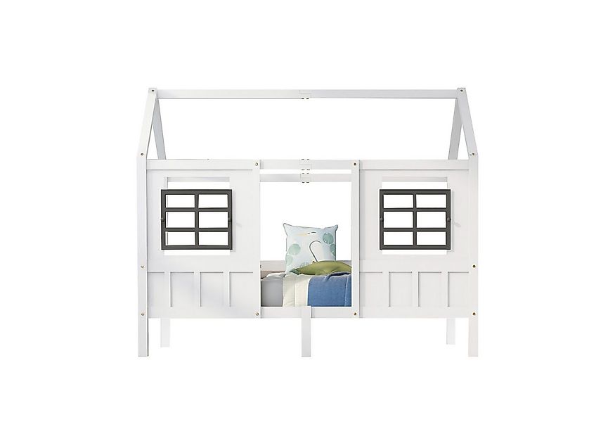 Merax Hausbett 90x200 cm mit Rausfallschutz und Fenstern, Kinderbett mit La günstig online kaufen