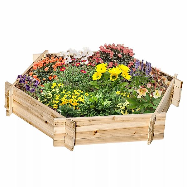 Outsunny Hochbeet sechseckig DIY Pflanzkübel Pflanzkasten aus Holz für Gart günstig online kaufen