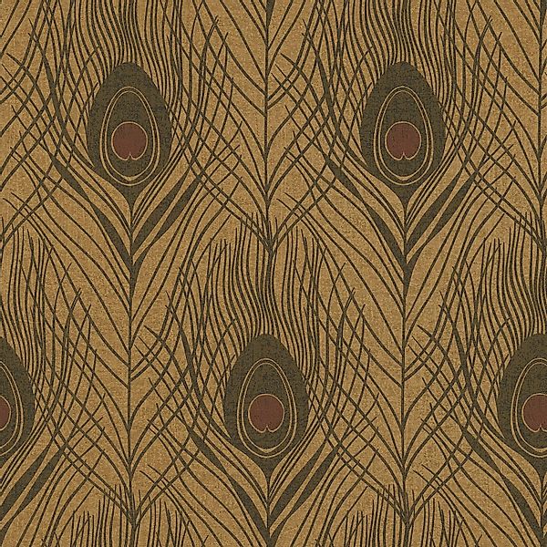 PROFHOME 369718-GU Natur Tapete Federn Matt Braun Gelb Schwarz 0,53 m x 10, günstig online kaufen