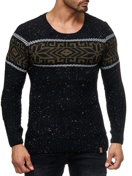 Reslad Strickpullover Herren Strickpullover Rundhals Norwegerpullover günstig online kaufen