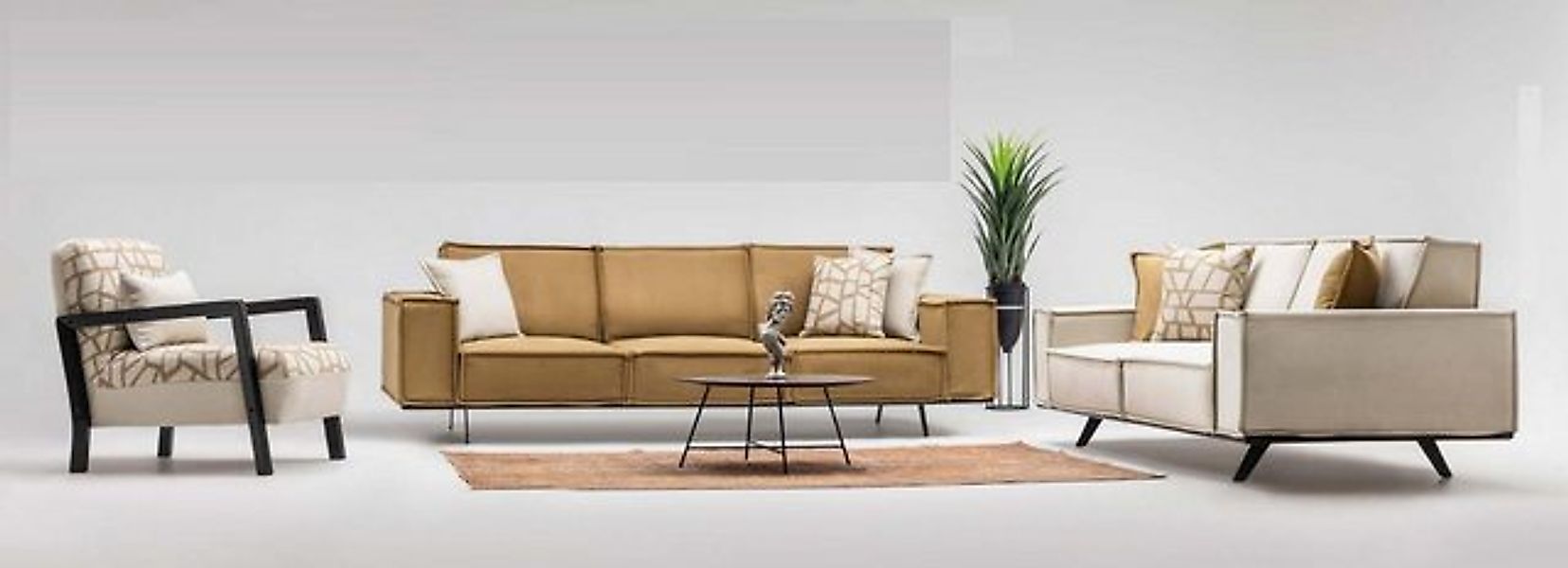 Xlmoebel Sofa Sofa-Set mit Stoffbezug in Braun, bestehend aus einem Viersit günstig online kaufen