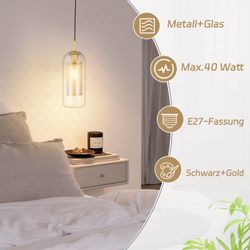 Nettlife Pendelleuchte Esstisch Schwarz Gold Glas günstig online kaufen