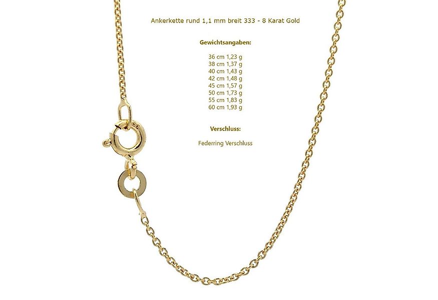 HOPLO Goldkette Goldkette Ankerkette rund 333 - 8 Karat Gold 1,1 mm - 36 cm günstig online kaufen