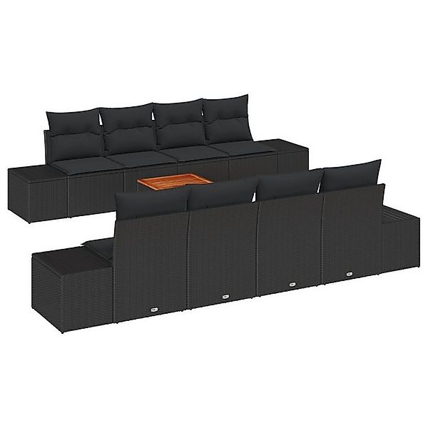 vidaXL Loungesofa 9-teiliges Garten-Sofaset mit Kissen Schwarz Poly-Rattan, günstig online kaufen