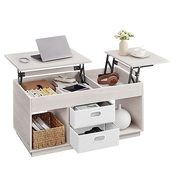 VASAGLE Couchtisch, Wohnzimmer Tisch, höhenverstellbar, Doppel-Hebemechanis günstig online kaufen
