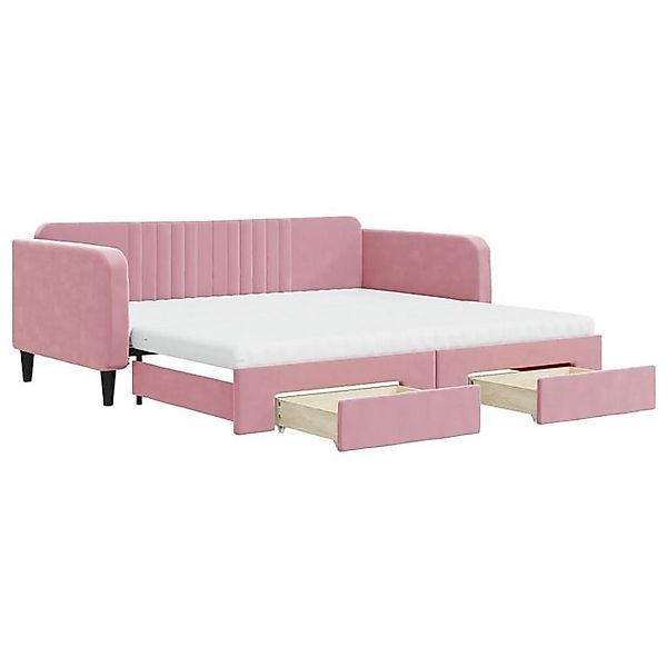 vidaXL Bett, Tagesbett Ausziehbar mit Schubladen Rosa 100x200 cm Samt günstig online kaufen