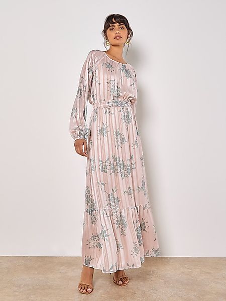 Apricot Maxikleid Silhouette Floral Satin Schimmer günstig online kaufen