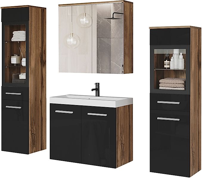 welltime Badmöbel-Set »MADRIT II, Schrank mit Waschbecken, 2 Hänger, Spiege günstig online kaufen