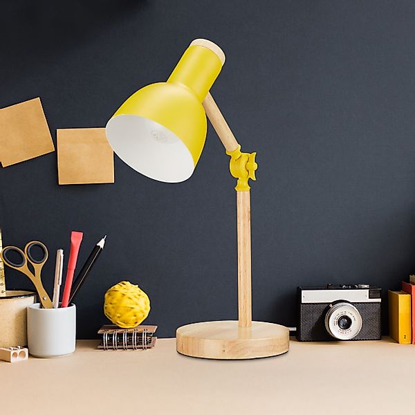 relaxdays Schreibtischlampe Holz verstellbar, Gelb günstig online kaufen