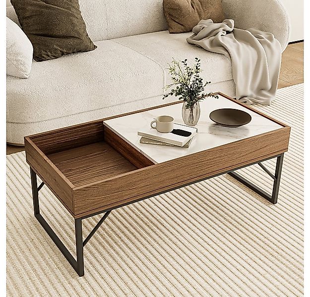 Vicco Couchtisch Lunero, Nussbaum/Marmor, 105 x 50 cm günstig online kaufen