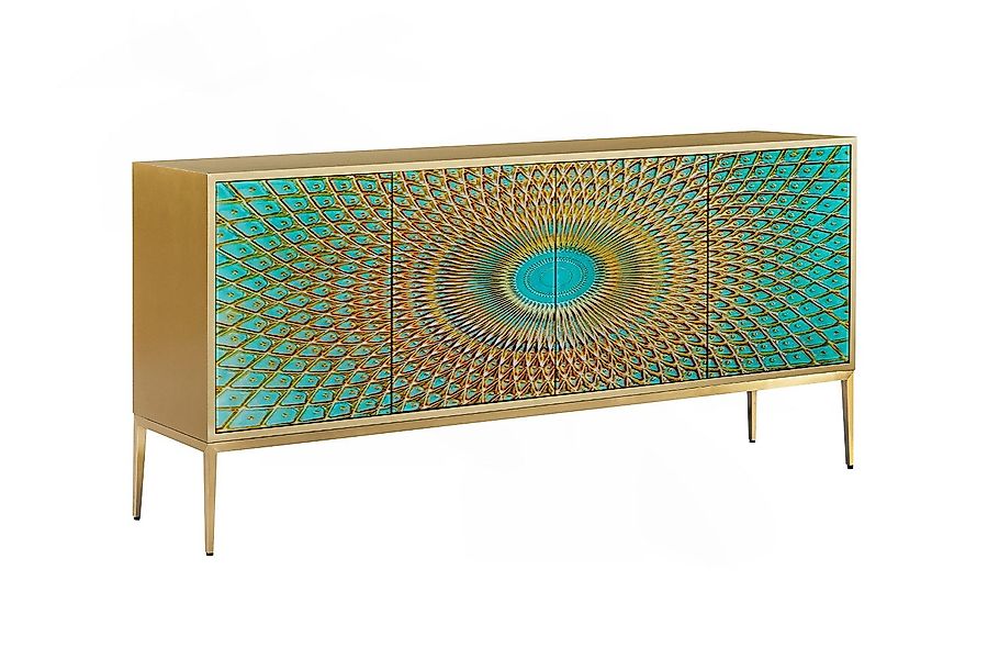 KAWOLA Sideboard, 4 Türen Glas grün/gold günstig online kaufen