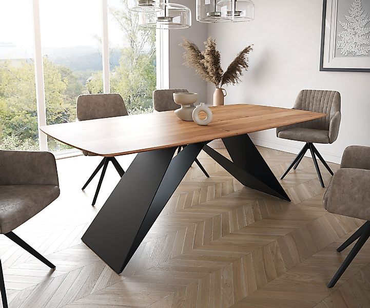 Esstisch Edge Boot 200x100 Akazie Natur V-Gestell Flachstahl Schwarz Schwei günstig online kaufen