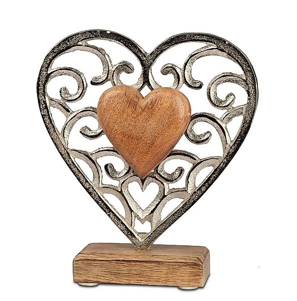 formano Dekofigur Deko Herz Aluminium Mangoholz Sockel 17x15cm Dekoaufstell günstig online kaufen