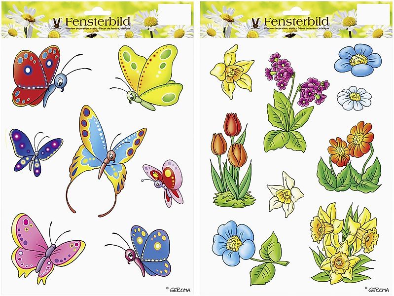 Rodermund Fensterbild Fensterbild Blumen und Schmetterlinge bunt 1 Bogen günstig online kaufen