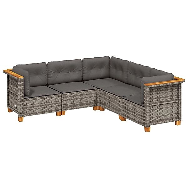 vidaXL 5-Tlg Garten-Sofagarnitur mit Kissen Grau Poly Rattan 3261822 günstig online kaufen