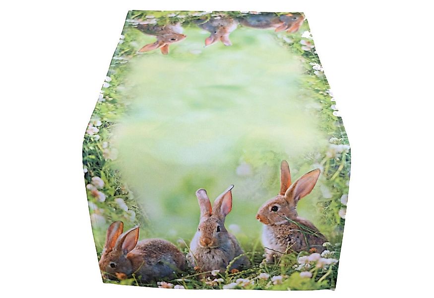texpot Tischdecke Tischdecke Osterhasen im Gras Farbe grün Ostern Frühling günstig online kaufen