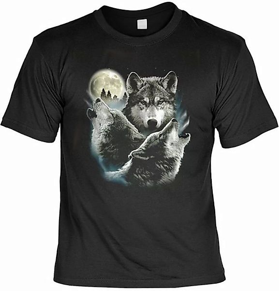 Tini - Shirts Print-Shirt Wolfsrudel heulender Wolf im Mond Tshirt : 3 Wöil günstig online kaufen