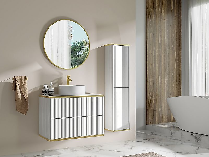 Waschbeckenunterschrank hängend mit rundem Aufsatzwaschbecken und Säule - S günstig online kaufen