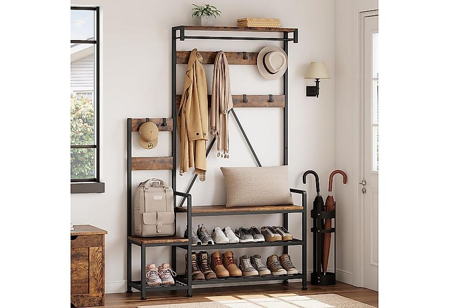 GarveeMore Garderobenständer mit Schuhbank und Schuhregal,10 Haken,Metallra günstig online kaufen