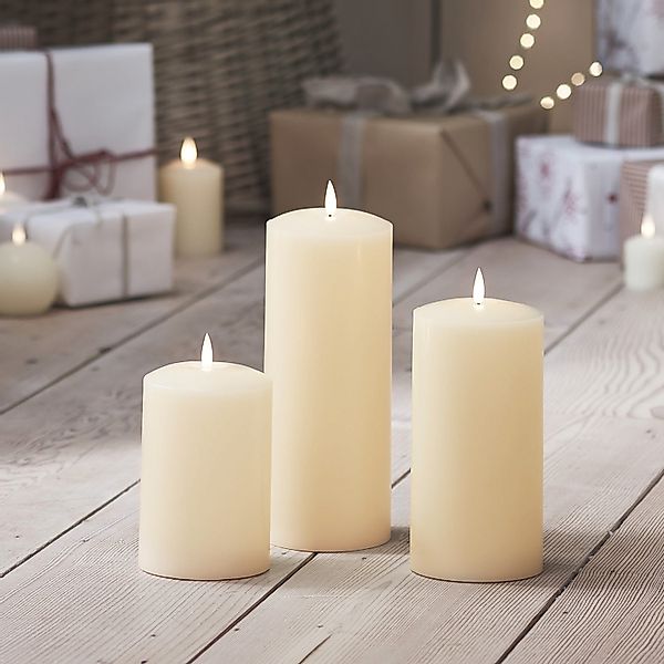 TruGlow® LED Stumpenkerzen Echtwachs Trio Ø 10cm günstig online kaufen
