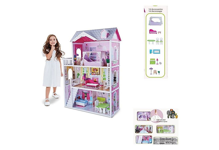 Moni Puppenhaus Holz-Puppenhaus 4107 Aria, mit Puppe, 3 Etagen, 4 Zimmer, T günstig online kaufen