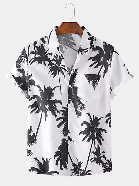 Herren Urlaub Kokosnussbaum gedruckt Plain Beach Kurzarm Shirt günstig online kaufen