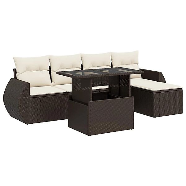 vidaXL 6-Tlg Garten-Sofagarnitur mit Kissen Braun Poly Rattan 3326624 günstig online kaufen