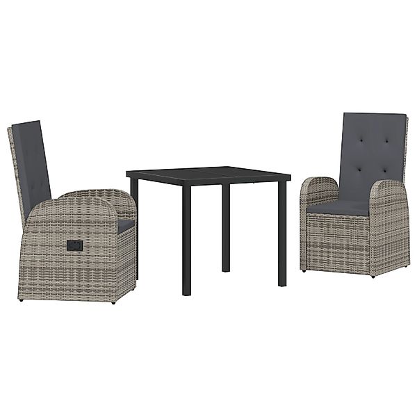 vidaXL Garten Essgruppe mit Kissen 3-Tlg Grau Poly Rattan 3379492 günstig online kaufen