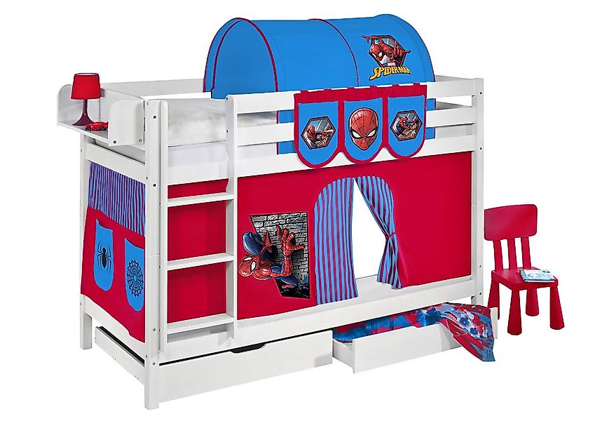 Lilokids Etagenbett JELLE Spiderman - Hochbett - weiß - inkl. Vorhang und 2 günstig online kaufen