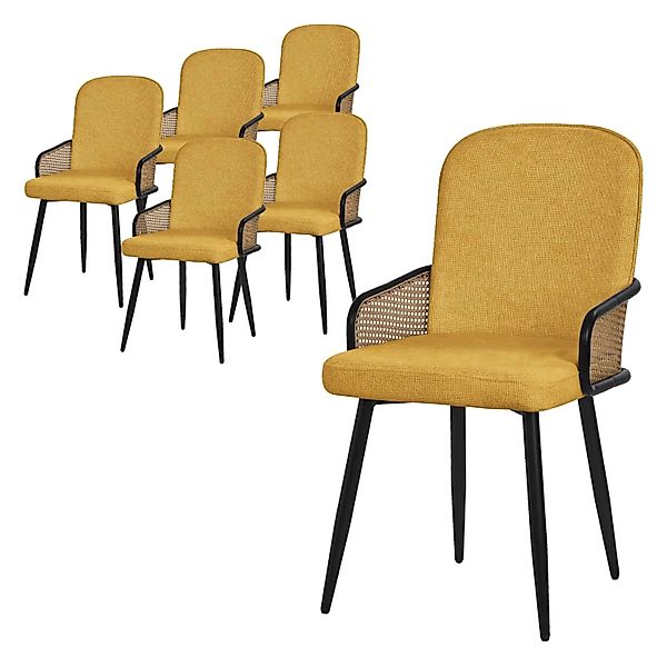 ML-Design Esszimmerstühle 6Er Set Senf mit Stoffbezug Rattan-Optik günstig online kaufen