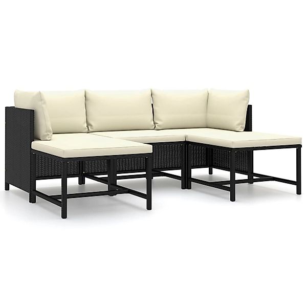 5-tlg. Garten-lounge-set Mit Kissen Poly Rattan Schwarz günstig online kaufen