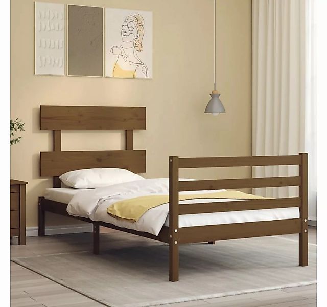 vidaXL Bett Massivholzbett mit Kopfteil Honigbraun 90x200 cm günstig online kaufen