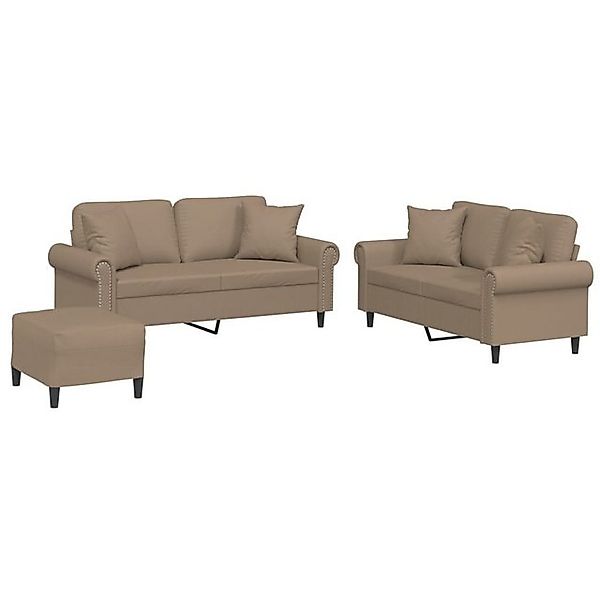 vidaXL Sofa 3-tlg. Sofagarnitur mit Kissen Cappuccino-Braun Kunstleder günstig online kaufen