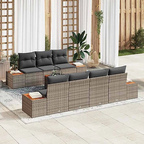 vidaXL Garten-Sofa-Set mit Kissen 8-Tlg Grau Poly Rattan 3348040 günstig online kaufen