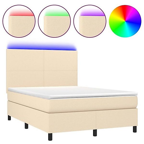 vidaXL Boxspringbett Boxspringbett mit Matratze LED Creme 140x200 cm Stoff günstig online kaufen