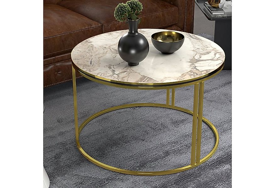 en.casa Couchtisch, Beistelltisch »Aulum« 50 x 70 cm Marmor, Weiß / Gold günstig online kaufen