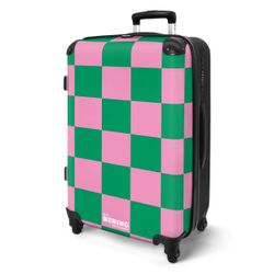 NoBoringSuitcases.com© Hartschalen-Trolley Rosa mit grünem Schachbrettmuste günstig online kaufen